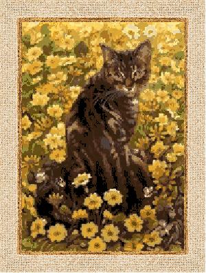 Гоблен - Котка сред цветя