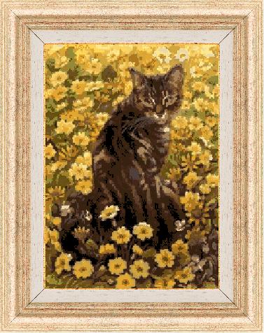 Гоблен - Котка сред цветя